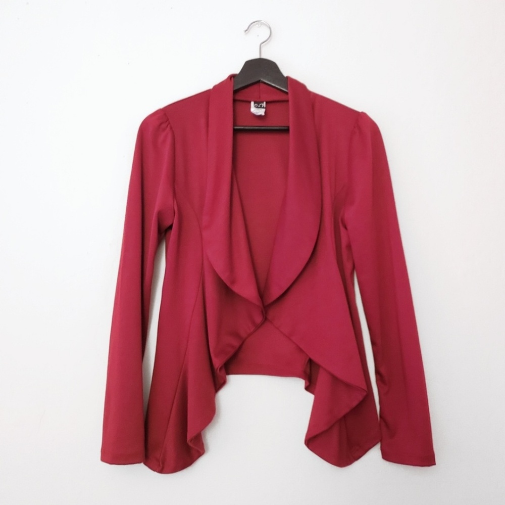 Soft Dressy Blazer Cardigan Red Maroon